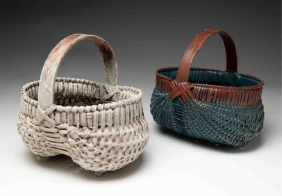 TWO AMERICAN PAINTED BUTTOCKS BASKETS.