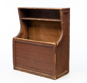 AMERICAN RED-PAINTED PINE HUTCH-BACK BIN.
