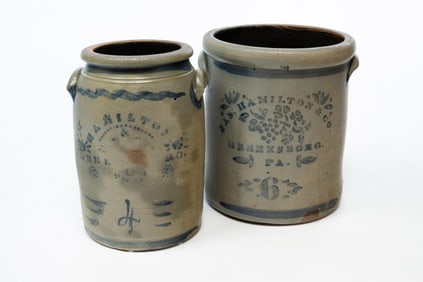 TWO GREENSBORO, PENNSYLVANIA COBALT-DECORATED STONEWARE JARS, INCL. HAMILTON & CO. AND JAS. HAMILTON