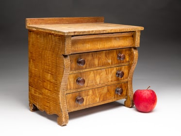 AMERICAN EMPIRE GRAIN-PAINTED PINE MINIATURE FOUR-DRAWER CHEST.