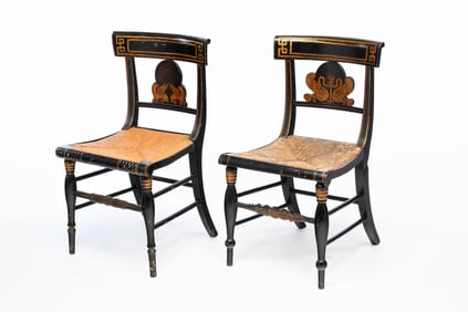 PAIR OF BALTIMORE EMPIRE EBONIZED AND PARCEL-GILT FANCY CHAIRS.
