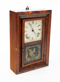 SETH THOMAS REVERSE-PAINTED MAHOGANY OGEE MANTLE CLOCK.