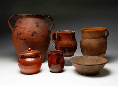SIX AMERICAN REDWARE VESSELS.