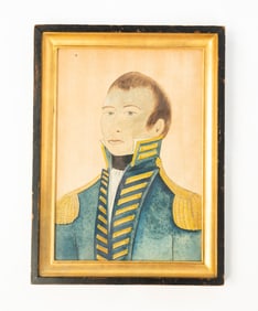 AMERICAN SCHOOL FOLK ART WATERCOLOR PORTRAIT OF A NAVAL OFFICER.