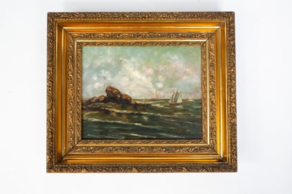 AMERICAN SCHOOL OIL ON CANVAS OF SEASCAPE.