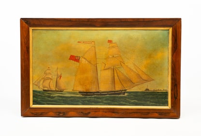 ENGLISH SCHOOL "WILLIAM OF TRURO" OIL ON BOARD SHIP PORTRAIT.
