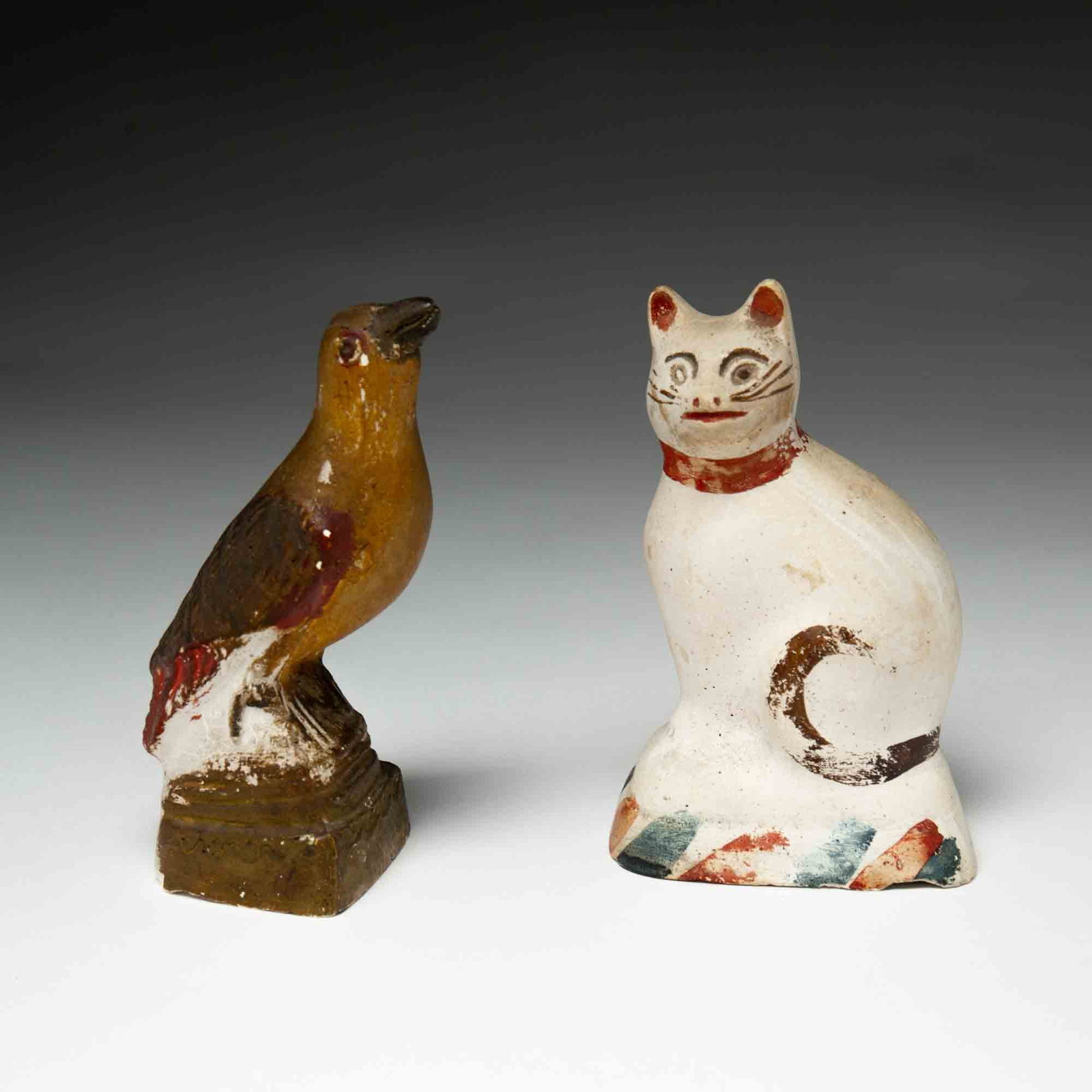 PENNSYLVANIA CHALKWARE BIRD AND CAT. (1 of 6)