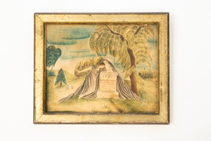 AMERICAN SCHOOL WATERCOLOR MOURNING MEMORIAL FOR ROLAND CUSHING.