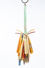 PAINT-DECORATED HANGING CANDLE DRYING RACK.