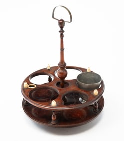 WALNUT AND WHALEBONE CRUET STAND.
