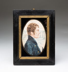 AMERICAN SCHOOL MINIATURE WATERCOLOR PROFILE PORTRAIT OF A GENTLEMAN.