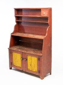 AMERICAN RED AND YELLOW-PAINTED POPLAR CUPBOARD.