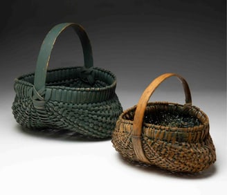 TWO AMERICAN PAINTED BUTTOCKS BASKETS.