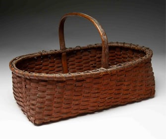 AMERICAN RED-PAINTED OVAL GATHERING BASKET.