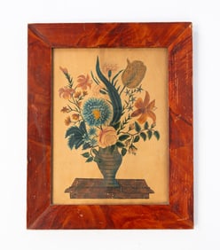 AMERICAN SCHOOL WATERCOLOR OF VASE WITH FLOWERS.