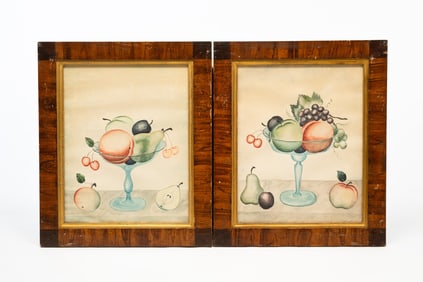 PAIR OF CAROLINE HURD (AMERICAN, 20TH CENTURY) WATERCOLOR THEOREMS OF FRUIT COMPOTES.