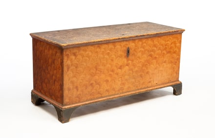 AMERICAN PAINT-DECORATED PINE AND POPLAR BLANKET CHEST.