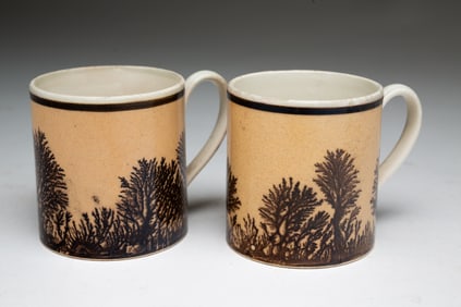 PAIR OF ENGLISH MOCHAWARE CHILD'S MUGS.