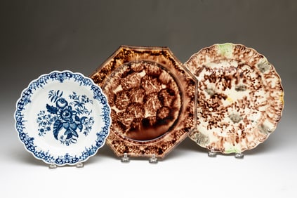 THREE ENGLISH CHINA PLATES, INCLUDING DR. WALL AND WHELDON.