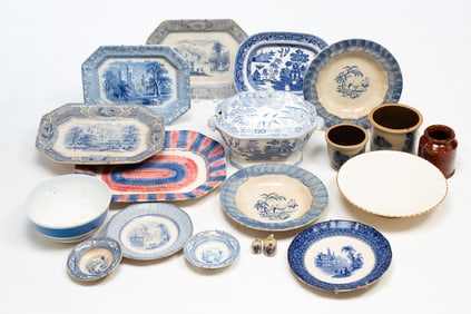 ECLECTIC GROUP OF STONEWARE AND CHINA.