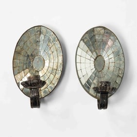 PAIR OF AMERICAN MIRROR-BACKED TIN CANDLE SCONCES.