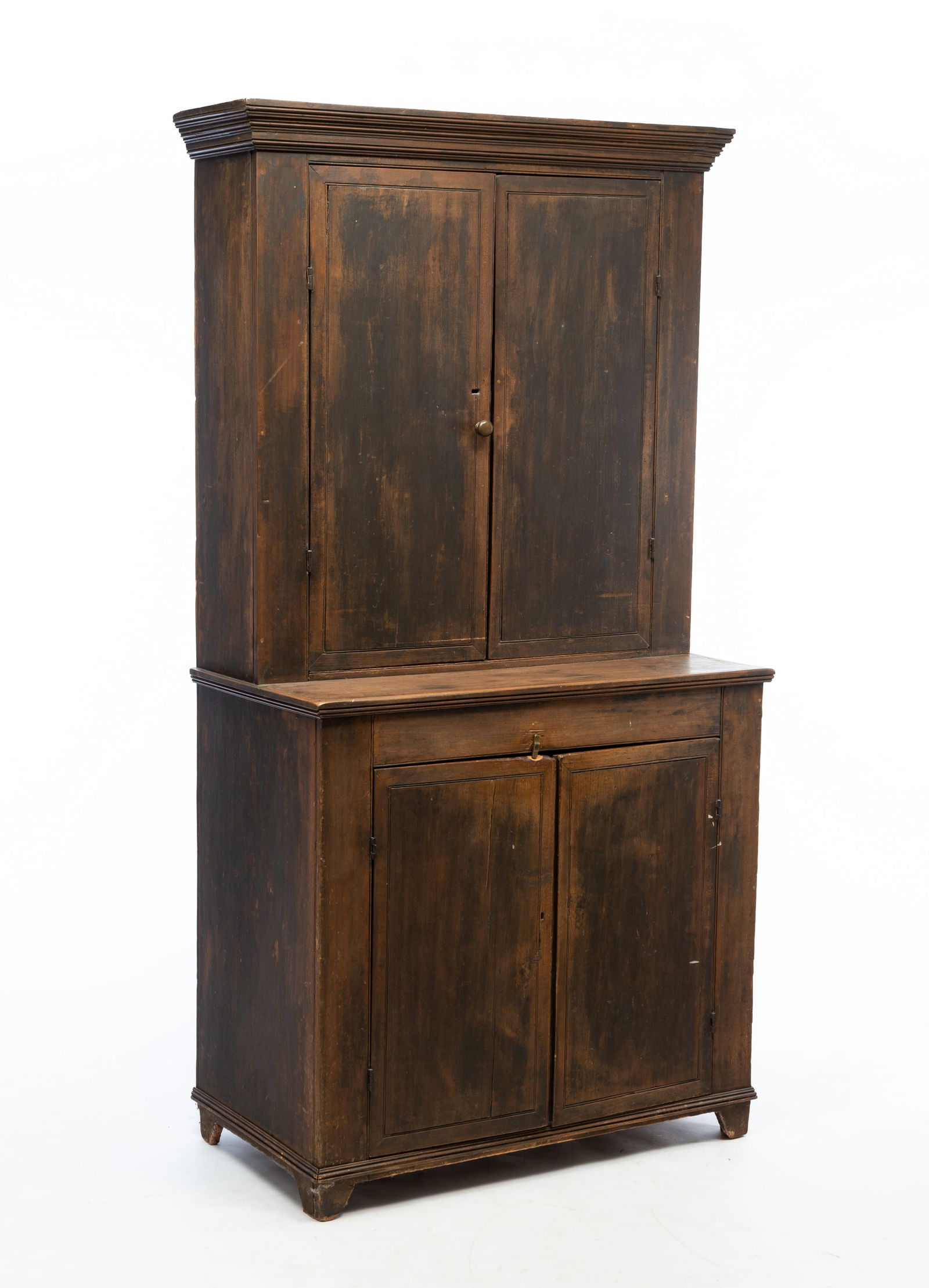 AMERICAN POPLAR STEPBACK CUPBOARD. (1 of 5)