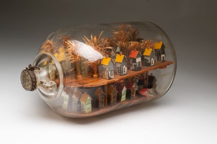 AMERICAN FOLK ART VILLAGE IN A BOTTLE WHIMSEY.