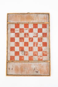 AMERICAN FOLK ART PAINT-DECORATED DOUBLE-SIDED GAMEBOARD.
