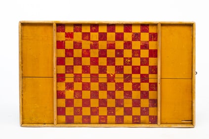 AMERICAN FOLK ART PAINT DECORATED GAMEBOARD.