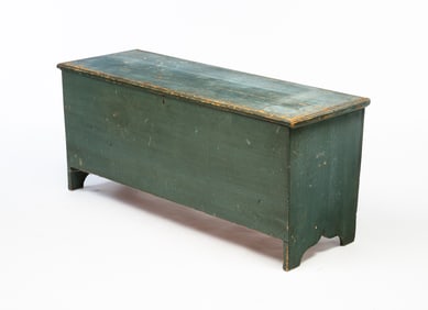 NEW ENGLAND ROBIN'S EGG BLUE-PAINTED PINE SIX-BOARD BLANKET CHEST.