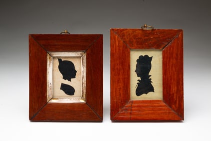TWO AMERICAN SCHOOL HOLLOW-CUT PROFILE SILHOUETTES OF WOMEN.