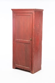 AMERICAN RED-PAINTED PINE ONE-DOOR CUPBOARD.