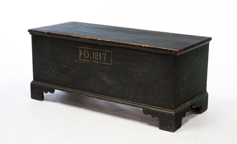 PENNSYLVANIA GREEN-PAINTED WALNUT AND POPLAR BLANKET CHEST, DATED 1817.