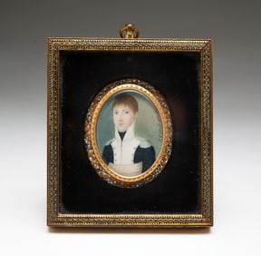 F. F. SCHMIDT FRENCH SCHOOL MINIATURE WATERCOLOR PORTRAIT OF A YOUNG NAVAL OFFICER WITH A HAIR