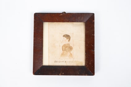 AMERICAN SCHOOL MINIATURE FOLK ART WATERCOLOR PORTRAIT OF A YOUNG LADY.