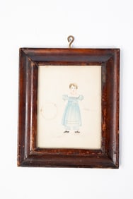 AMERICAN SCHOOL MINIATURE FOLK ART WATERCOLOR AND PENCIL PORTRAIT OF A YOUNG CHILD.