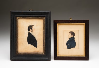 TWO AMERICAN SCHOOL MINIATURE WATERCOLOR PROFILE PORTRAITS OF GENTLEMEN.