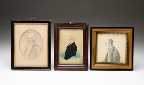 THREE BRITISH SCHOOL MINIATURE PORTRAITS OF GENTLEMEN.