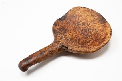 NATIVE AMERICAN BURLWOOD BUTTER PADDLE OR SCOOP.