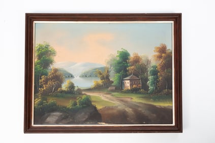 HUDSON RIVER SCHOOL OIL ON CANVAS LANDSCAPE.