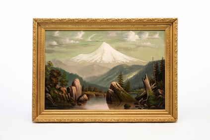 AMERICAN SCHOOL WESTERN OIL ON CANVAS LANDSCAPE OF MT. MCLAUGHLIN, DATED 1893.