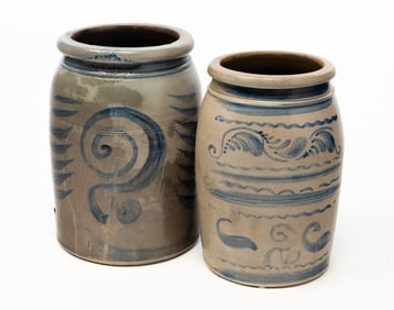 TWO AMERICAN COBALT-DECORATED STONEWARE JARS.