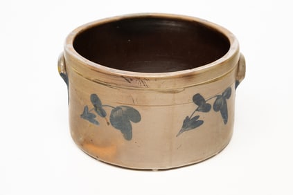 AMERICAN COBALT-DECORATED STONEWARE CAKE CROCK.