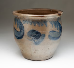 AMERICAN COBALT-DECORATED STONEWARE OVOID JAR.