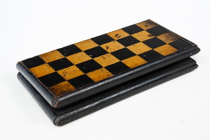 AMERICAN FOLK ART PAINT DECORATED FOLDING GAMEBOARD.