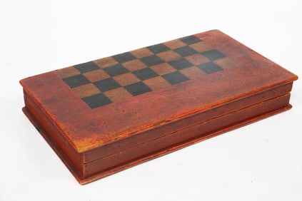 AMERICAN FOLK ART PAINT DECORATED FOLDING GAMEBOARD.