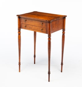 AMERICAN SHERATON TIGER MAPLE AND CHERRY WORK TABLE.