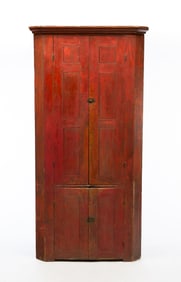NEW ENGLAND PAINTED PINE CORNER CUPBOARD.