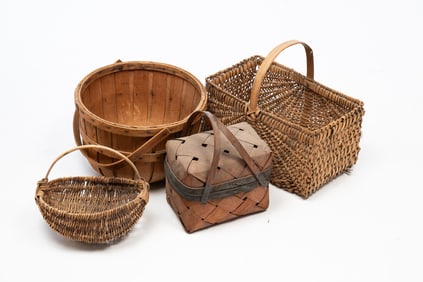 FOUR AMERICAN HANDLED BASKETS, INCL. GOD'S EYE EXAMPLE.