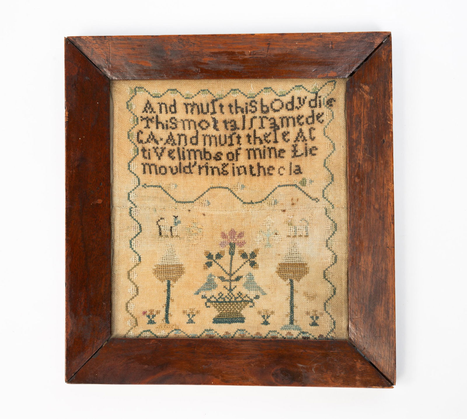 AMERICAN NEEDLEWORK SAMPLER WITH BIRDS AND DOGS. (1 of 4)